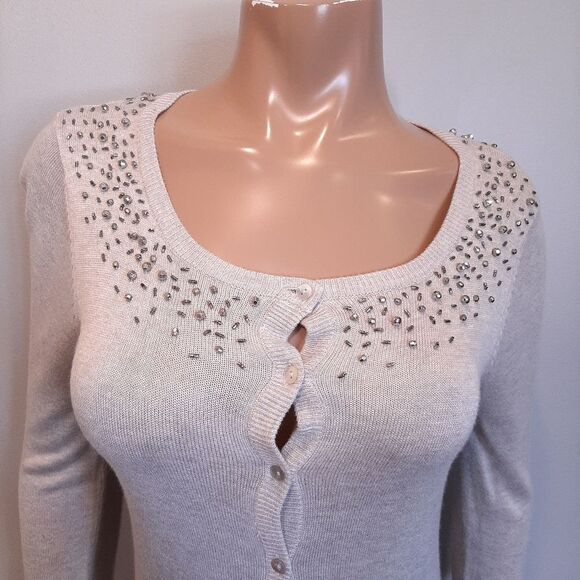 🍁COSTA BLANCA Beaded Button Front Cardigan Sweater Soft Viscose Knit - Picture 4 of 15